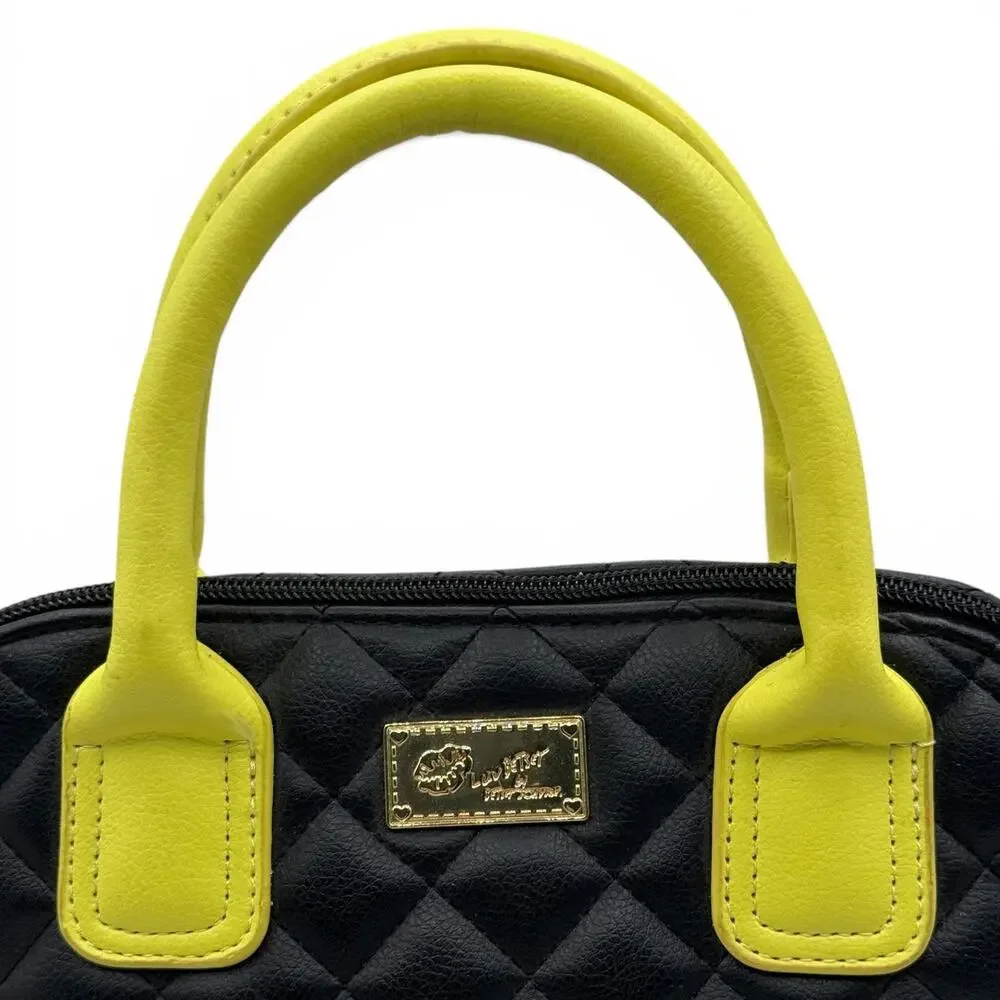 Luv Betsey by Betsey Johnson Black Pink Quilted Satchel Crossbody Bag Gold Chain
